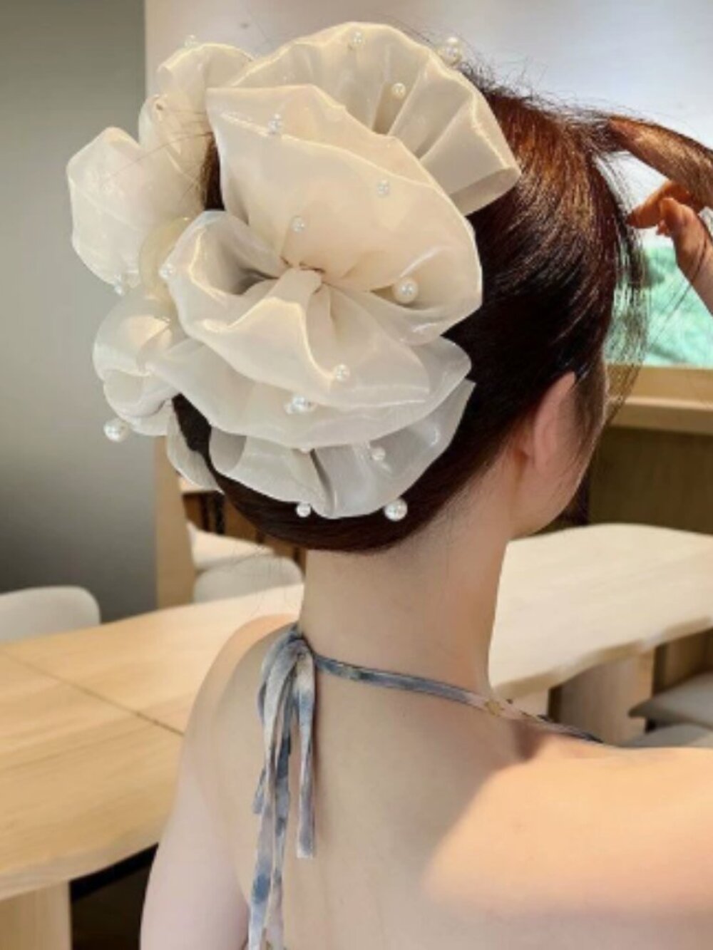 ream Chiffon Big Flower Pearl Large Hair Claw Elegant Hair Accessory